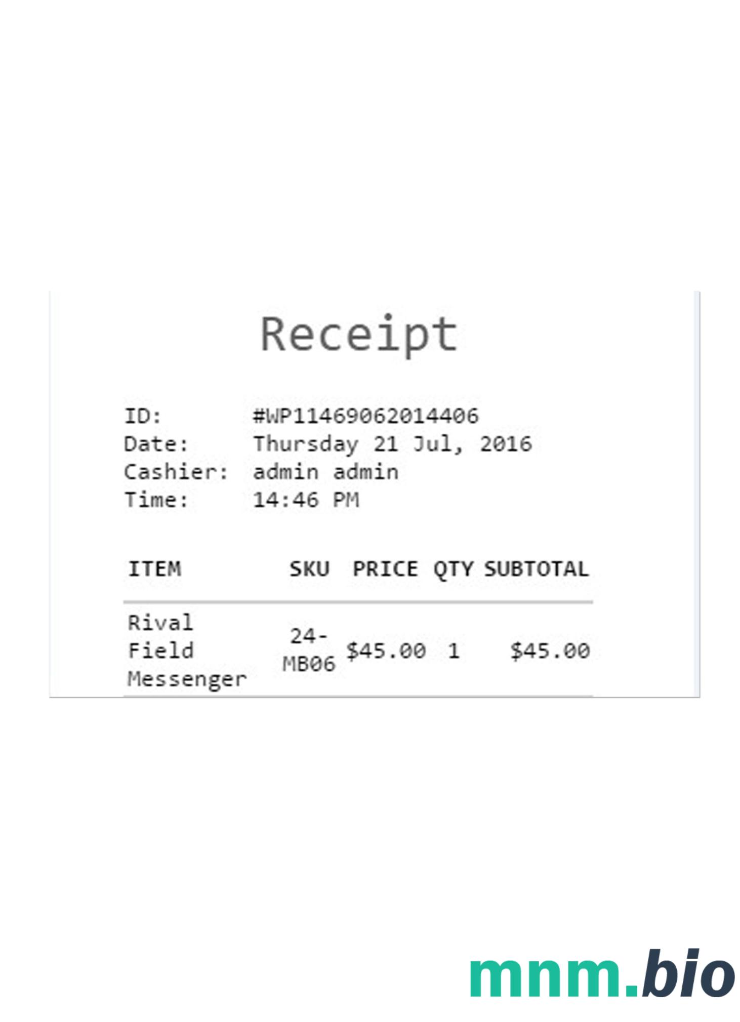 Cash Receipt szablon